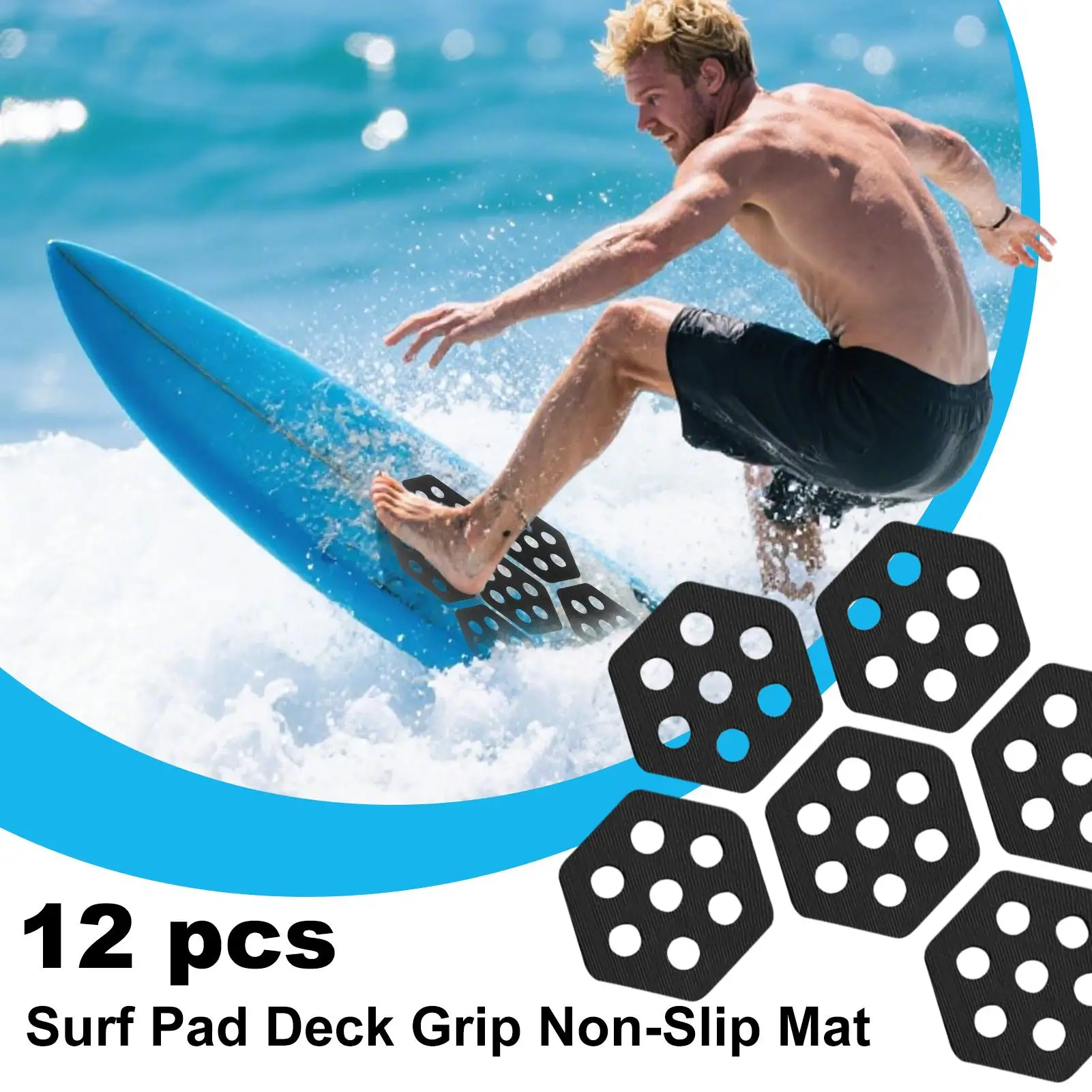 

Hexagon Surfboard Traction Pads 12PCS Non-slip Honey Comb Hole Mat Adhesive Deck Pad for Grip Surf Surf Boards Skimboarding