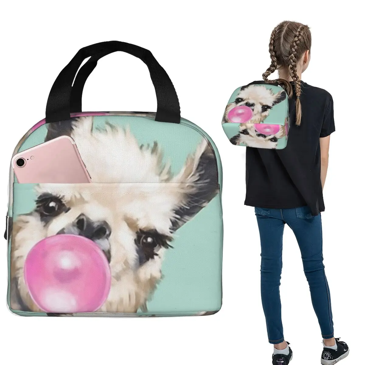 Llama Alpaca Animal Insulated Lunch Bag for Women Kids Leakproof Food Boxes Thermal Lunch Box Tote