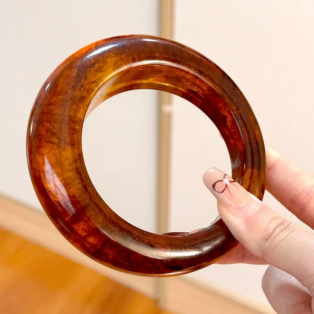 Bohemian Chunky Resin Bangle Circular Smudging Irregular Wide Bracelet Minority Design Jewelry Accessories Retro Hand Ring