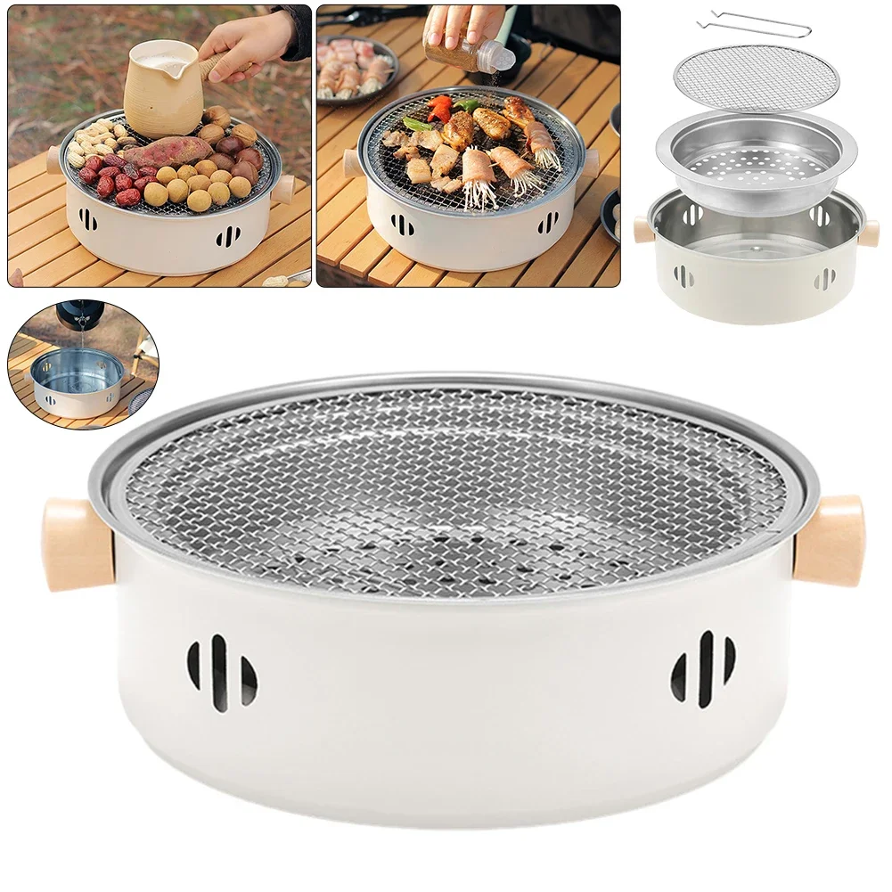 BBQ Charcoal Grill Portable Charcoal Barbecue Grill with Grill Net Barbecue Grill Pan Multifunction for Camping Picnic