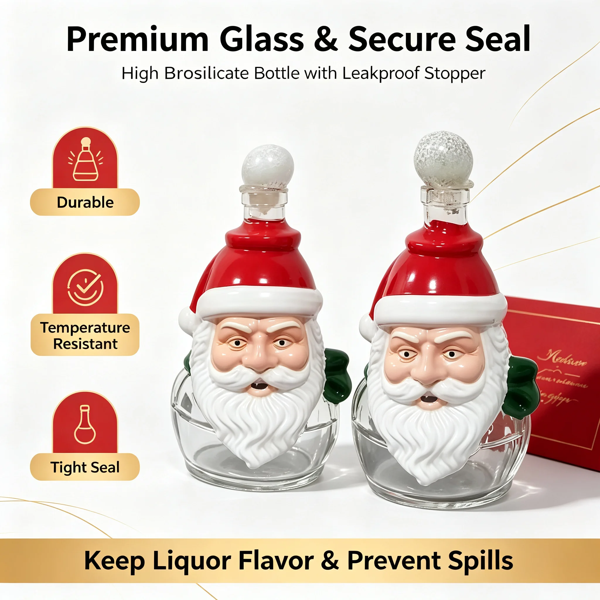 Home Use 350ml/750ML Santa Whiskey Decanter Glass Bottle Sealed Creative Liquor Dispenser With Stopper Xmas Gift For Vodka Bar