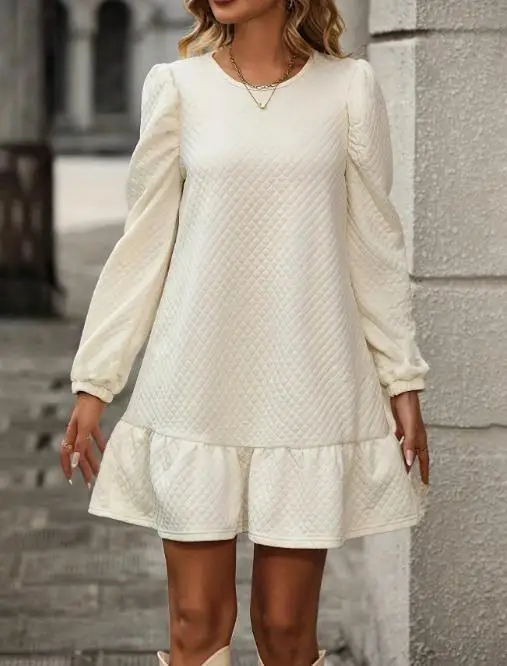 Womens Dresses 2025 Spring Autumn New Solid Color Round Neck Long Sleeved Casual Fashion Vacation Loose Fit Mini Dress