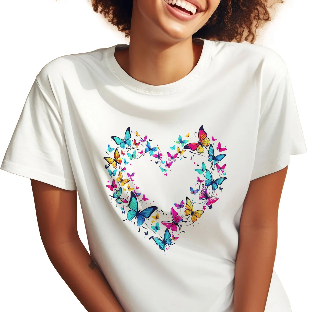 

Woman Soft Short Sleeve Summer Women Top Casual Colorful Butterfly Heart 3D Print Tee Female Loose T Shirts Lady Basics T-shirt