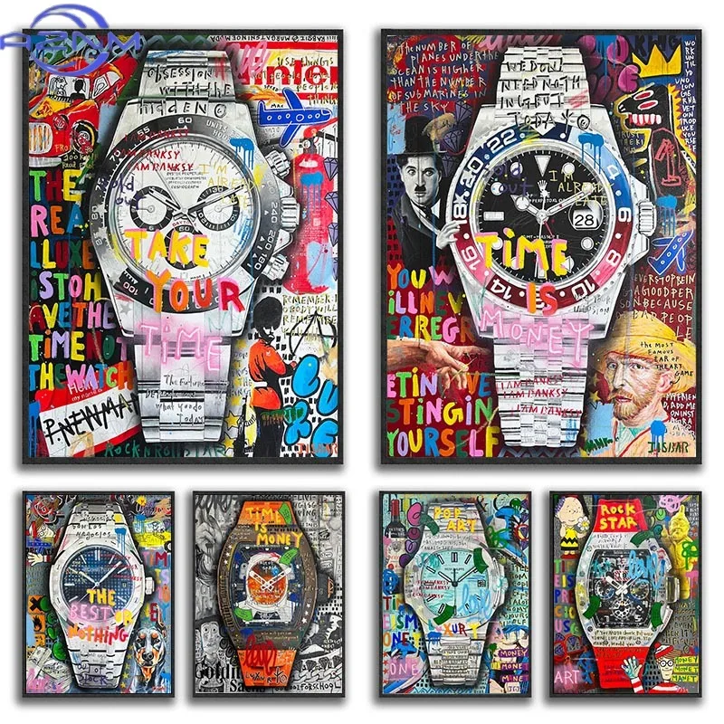 Zeit ist Geld Poster und Drucke Graffiti-Leinwandgemälde Moderne Pop-Art Wandkunst Abstraktes Wohnzimmerbild Heimdekoration Wandbild