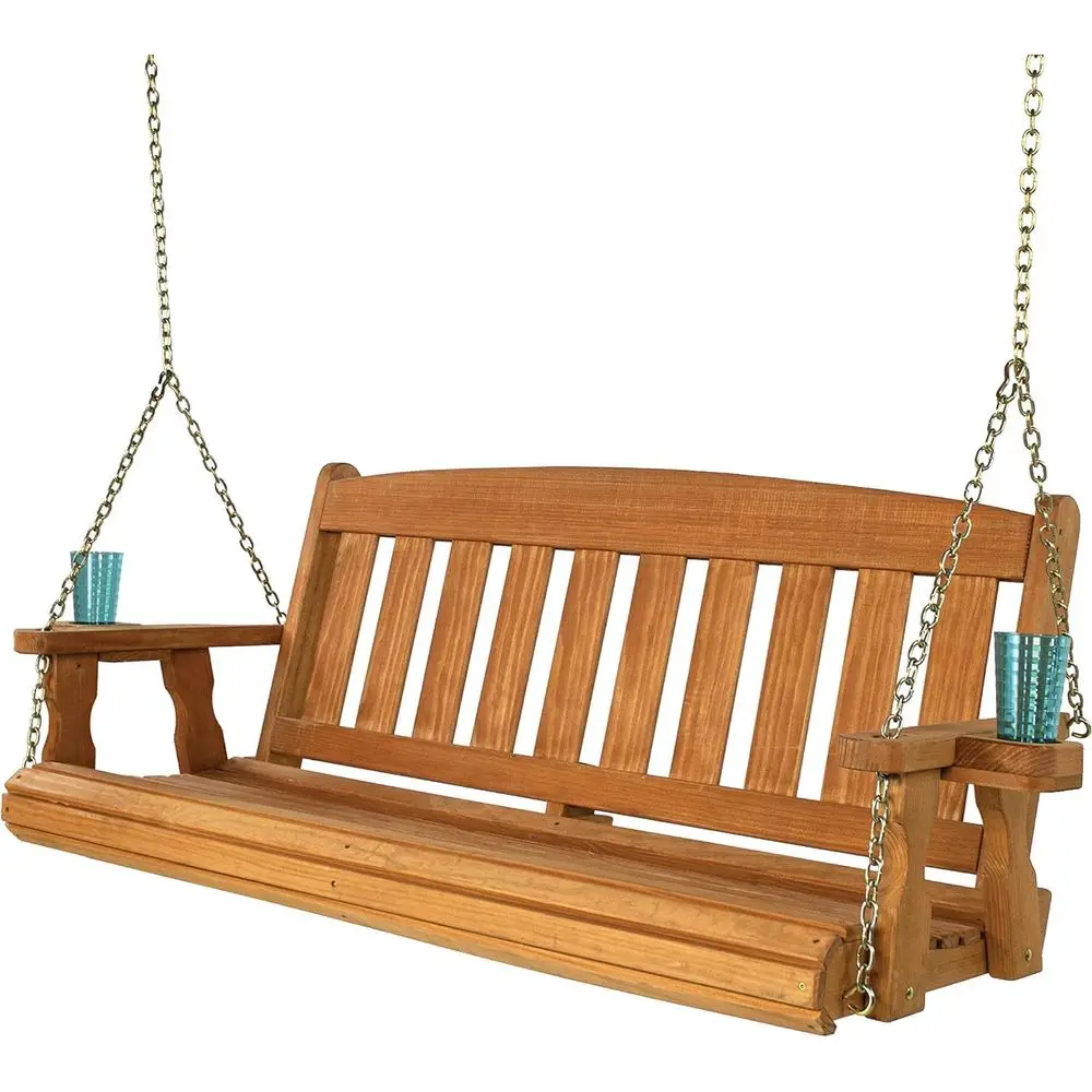 

Прочные качели для крыльца емкостью 800 фунтов из кедра с цепями и подстаканниками (4 фута)