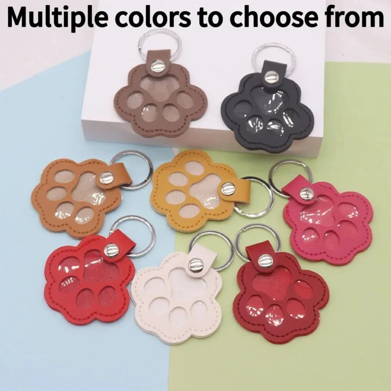 PU Leather Memorial Pet Hair Storage Bag Cat Paw Keychain DIY Homemade Pet Memorial Keychain for Commemorative Gift Bag Wallet