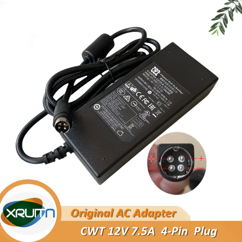 2AAL090F Genuine CWT 12V 7.5A 4-Pin Din 90W AC Adapter Charger For Netgear ReadNAS P/N 332-10363-02, 332-10581-01 Power Supply