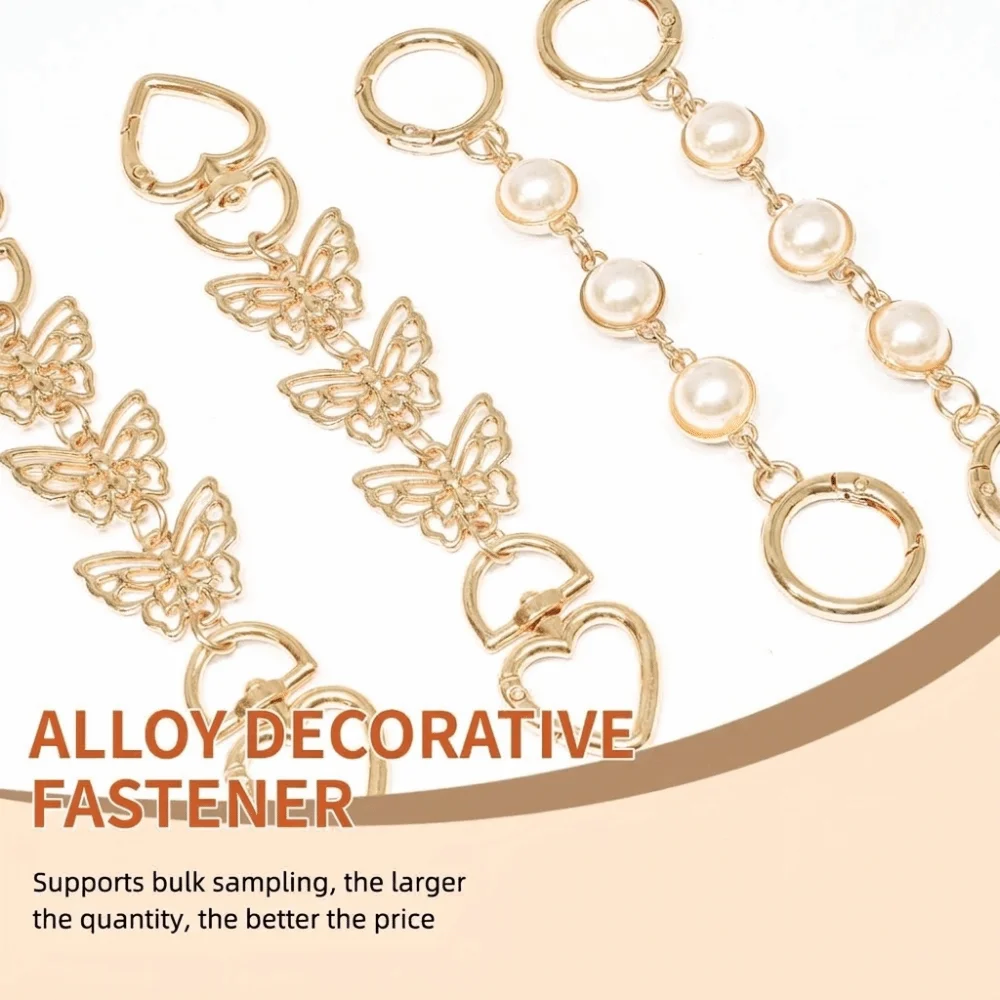 2Pcs Detachable Bag Decorative Chain Polished Pearl Butterfly Purse Extender Chain Lightweight Reusable Bag DIY Accessories