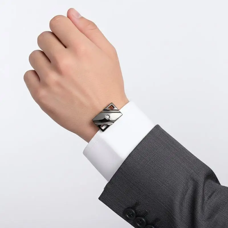 Durable Alloy Tie Clip Cufflinks Set Shiny Rhinestone Decor Polished Finish Christmas Gift for Male Family Members Friends