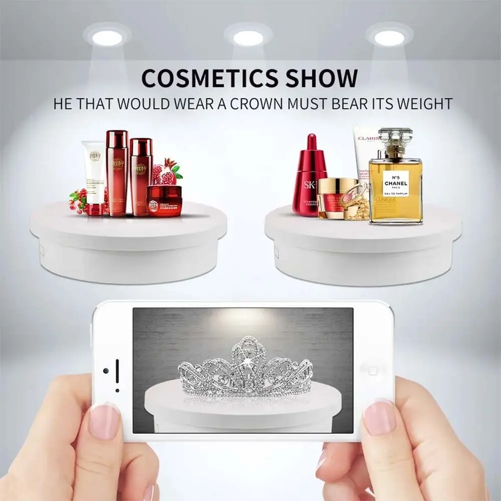 Adjustable speed Rotating Display Stand 11lb Load capacity USB Powere Turntable Show Holder 13cm White Stand Base