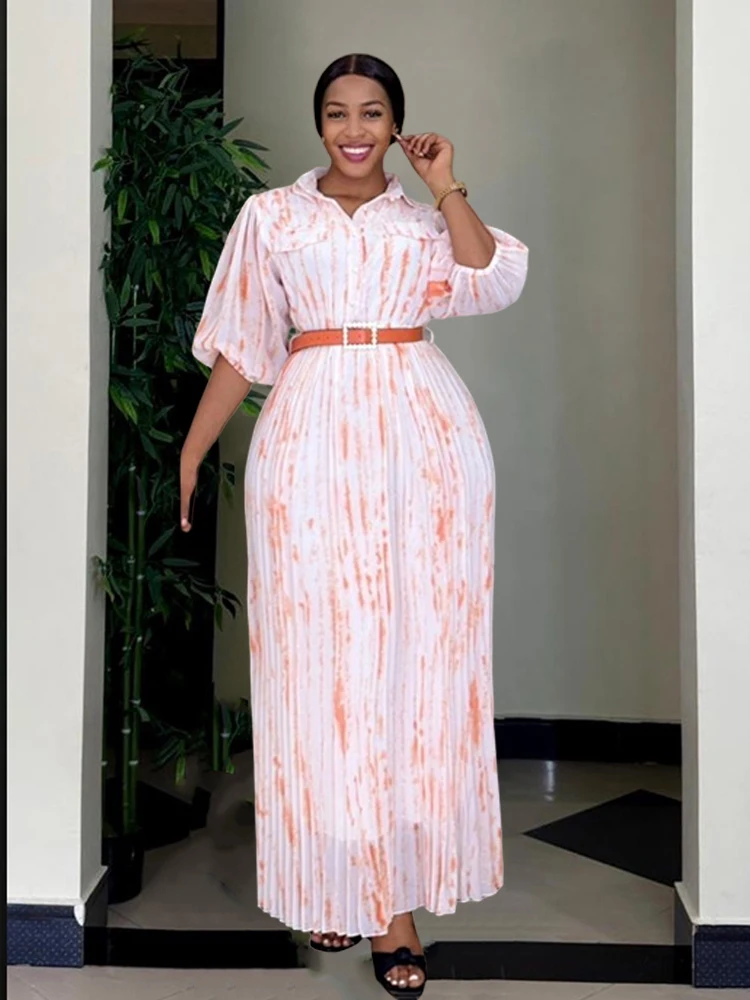 Abito lungo estivo da donna in chiffon con maniche a tre quarti Abito formale semplice ed elegante con cintura Camicia da donna Abiti dritti