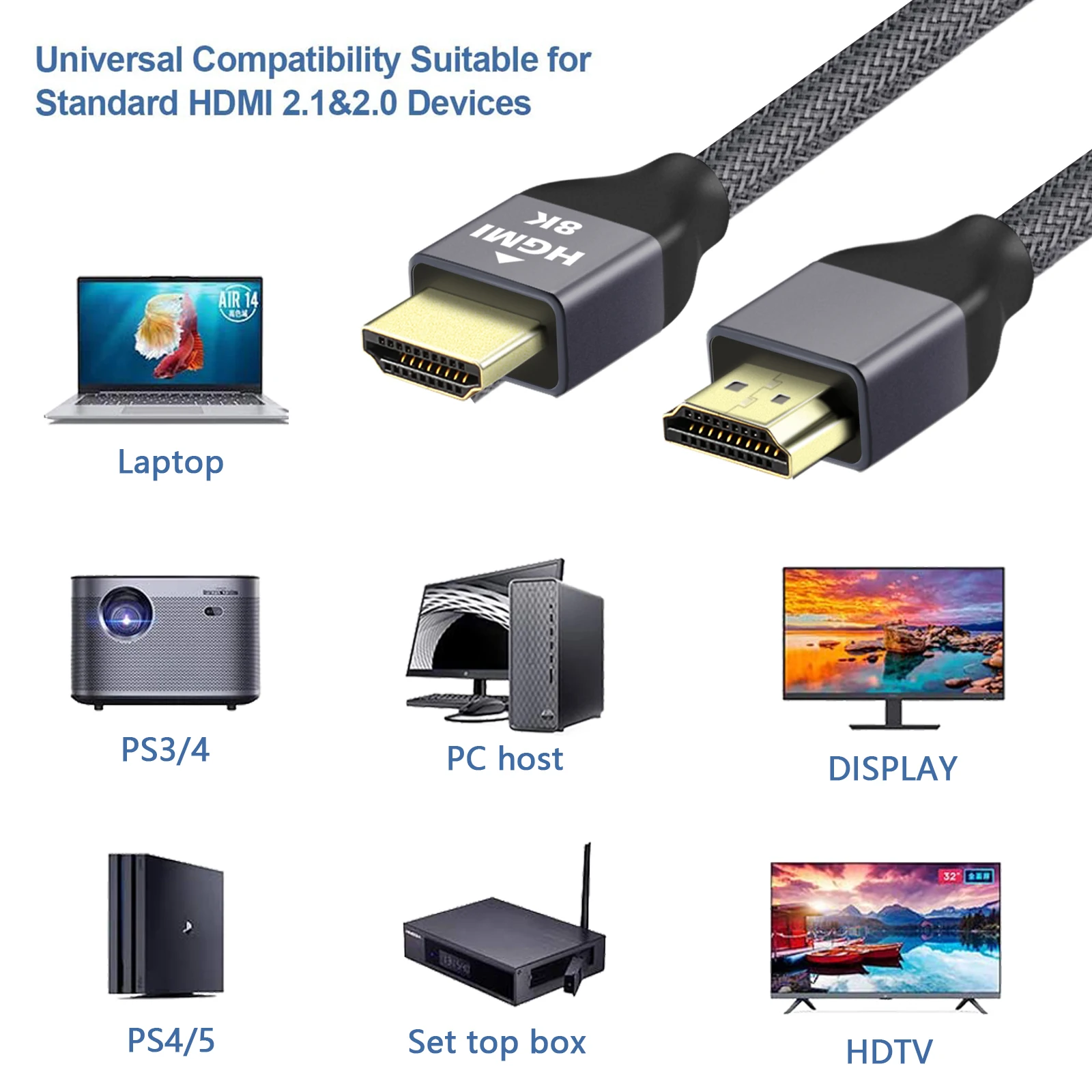 8K HDMI 2.1 Cable 6 ft,Ultra HD High Speed 48Gbps 8K@60Hz,4K@120Hz/144Hz Cable,HDCP 2.2 & 2.3,Dynamic HDR eARC