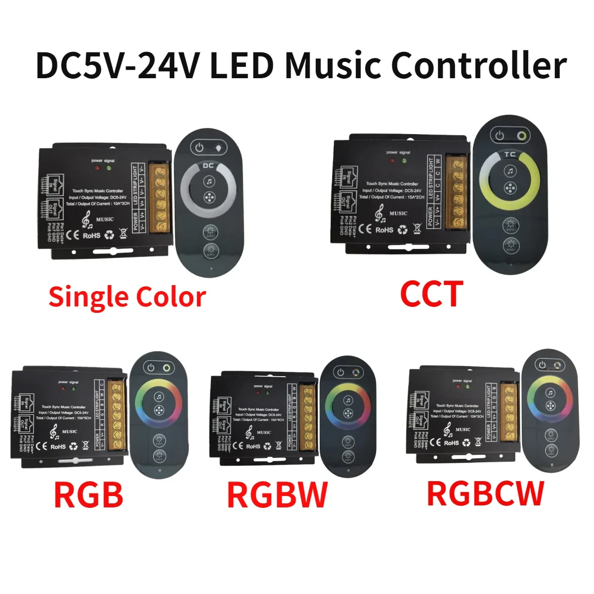 

DC5V-24V LED Music Controller With RF6 Touch Wireless Remote LED Dimmer For Single Color CCT RGB RGBW RGBCW LED Strip Lights