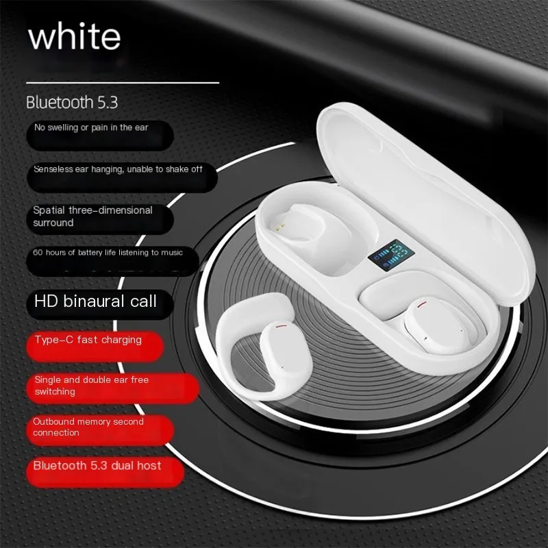 

Wireless Earhook Headset Bluetooth Bone Conduction Earphone With Digital Display For Office Running Noise Reduction Headphone