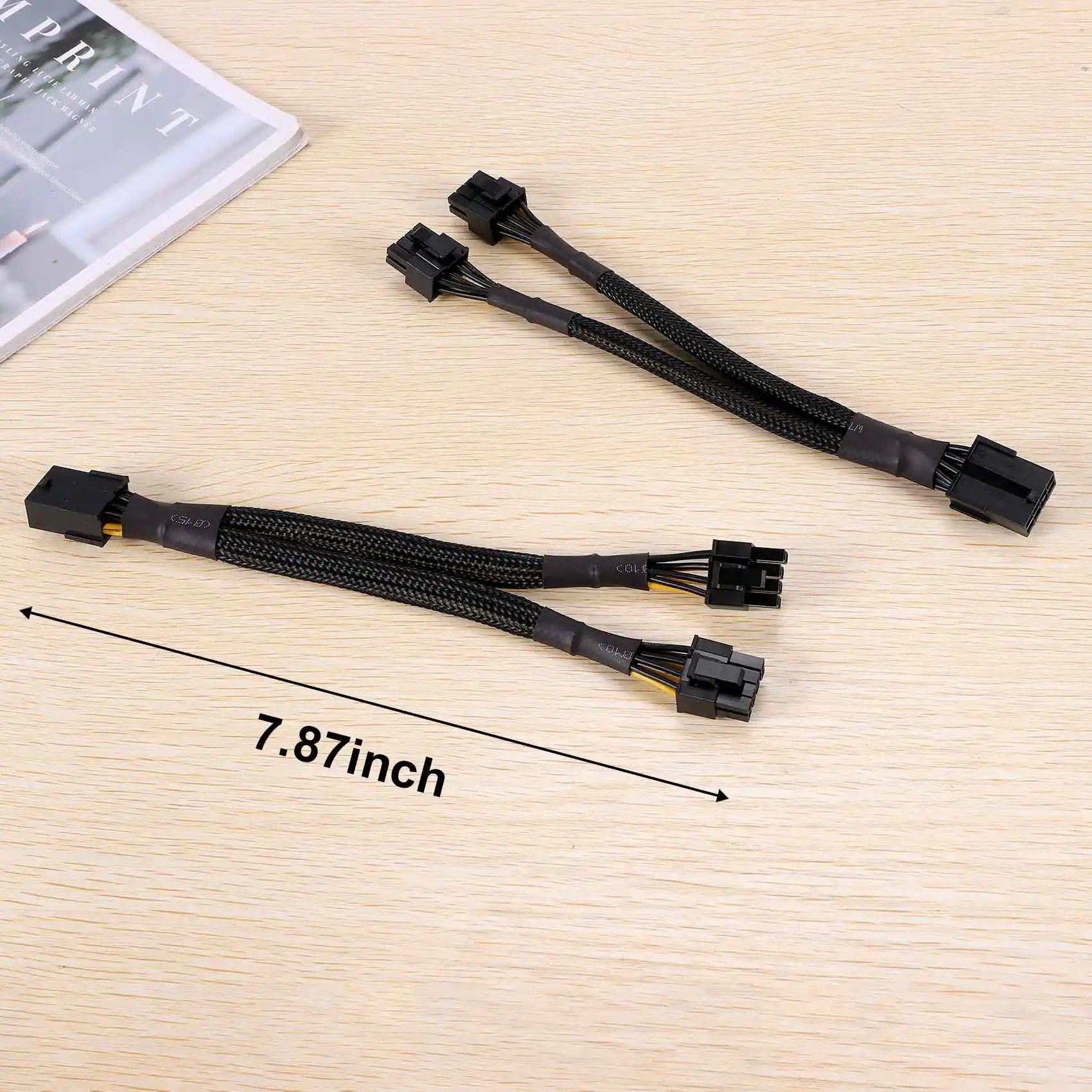 2ชิ้น GPU PCIe 8พินตัวเมีย-2X คู่8พิน (6 + 2) ตัวผู้ PCI อะแดปเตอร์ไฟฟ้าด่วนถักสายวายส่วนขยายตัวแยก20ซม.