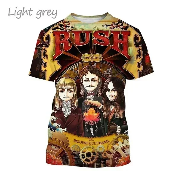 شعبية الكلاسيكية راش روك باند ثلاثية الأبعاد مطبوعة الرجال تي شيرت الهيب هوب السببية قصيرة الأكمام تي شيرت المتضخم للجنسين ملابس الشارع الشهير