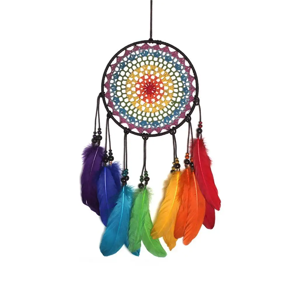 Penas coloridas sinos de vento feitos à mão pendurado na parede decoração pingente de festa de casamento