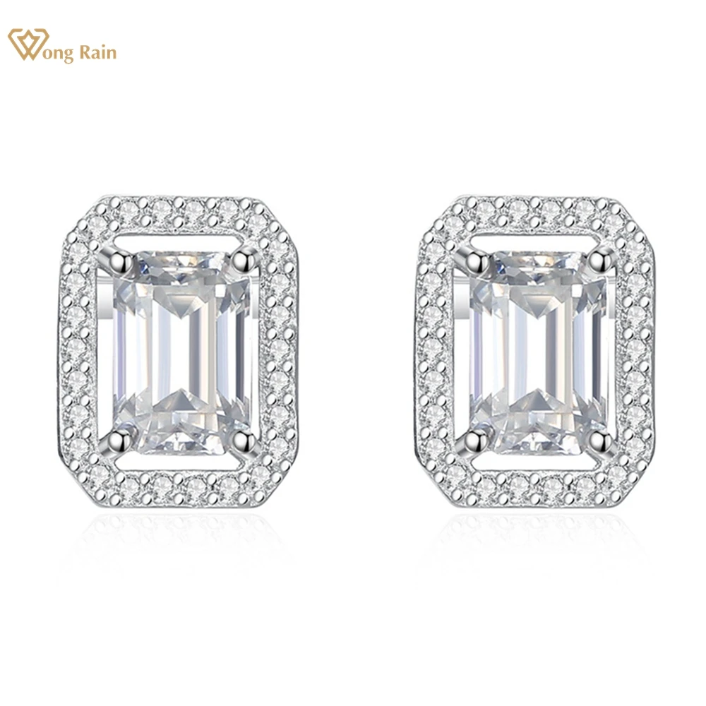 

Wong Rain 100% 925 Sterling Silver VVS1 3EX D Color Emerald Cut 0.6CT Real Moissanite Diamond Gemstone Studs Earrings Jewelry