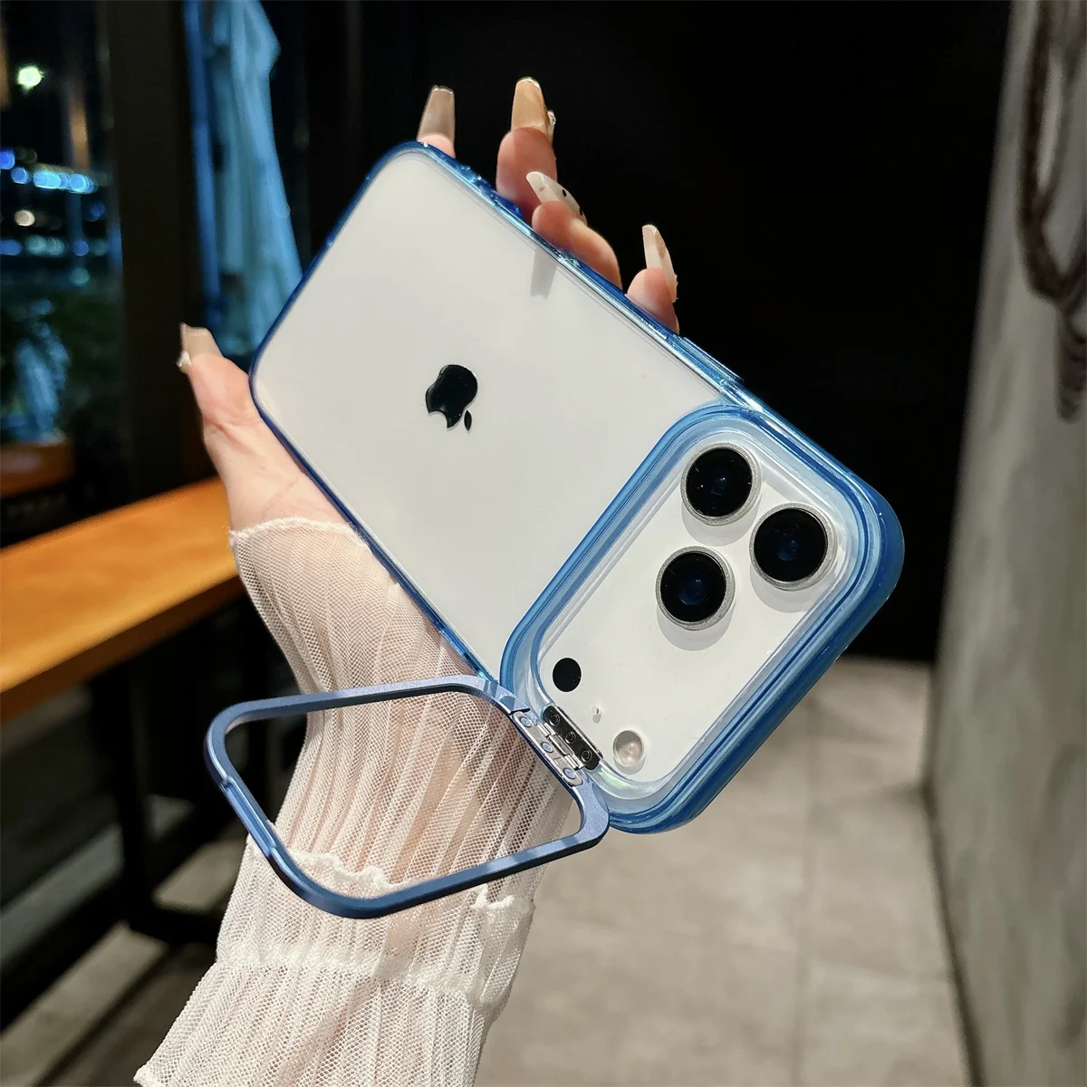 Transparente Hartschalen-Handyhülle für iPhone 18 17 Air 16 15 Plus 14 13 12 Pro Max mit Metallhalterung, Stoßfeste Schutzhülle – Detail 9