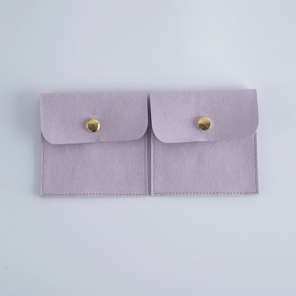 5pcs Purple Jewelry Gold Snap Button Bags Chic Small Wedding Favor Bag Microfiber Pouch for Jewelry Ring Brooch Necklace Earring