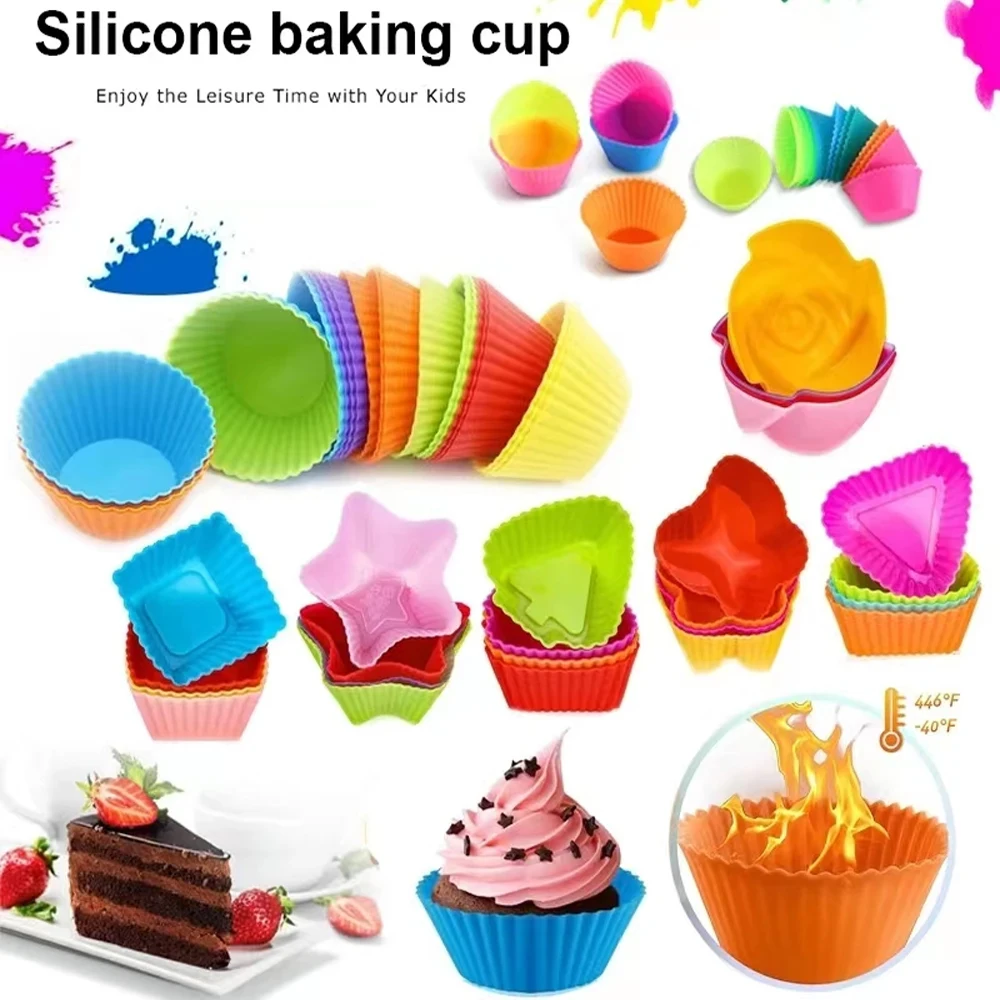 

10pcs Silicone Cake Mold Round Shaped Muffin Cupcake Baking Molds Kitchen Cooking Bakeware Maker DIY Cake Decorating Tools