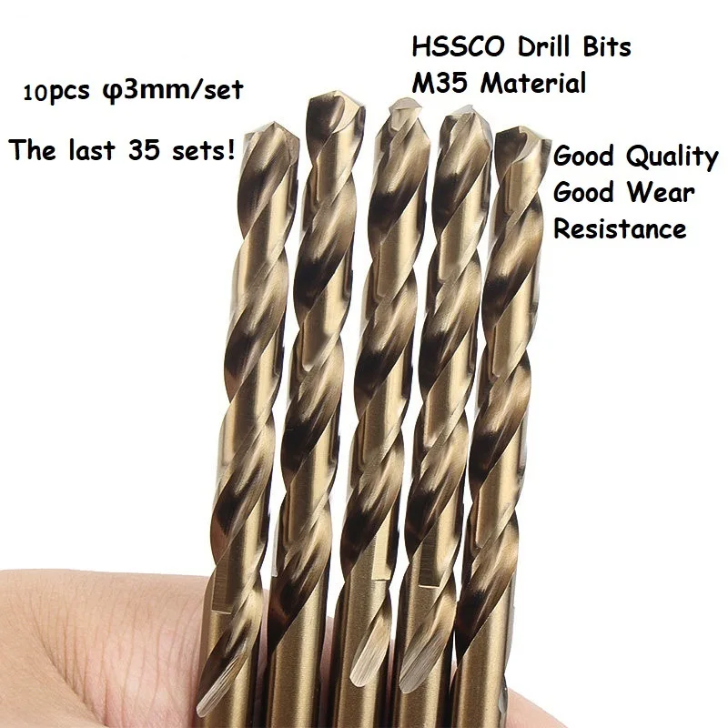 10 pz 3MM HSSCO punte elicoidali macchina HSS cobalto 5% M35 DIN338 completamente messa a terra per acciaio inossidabile