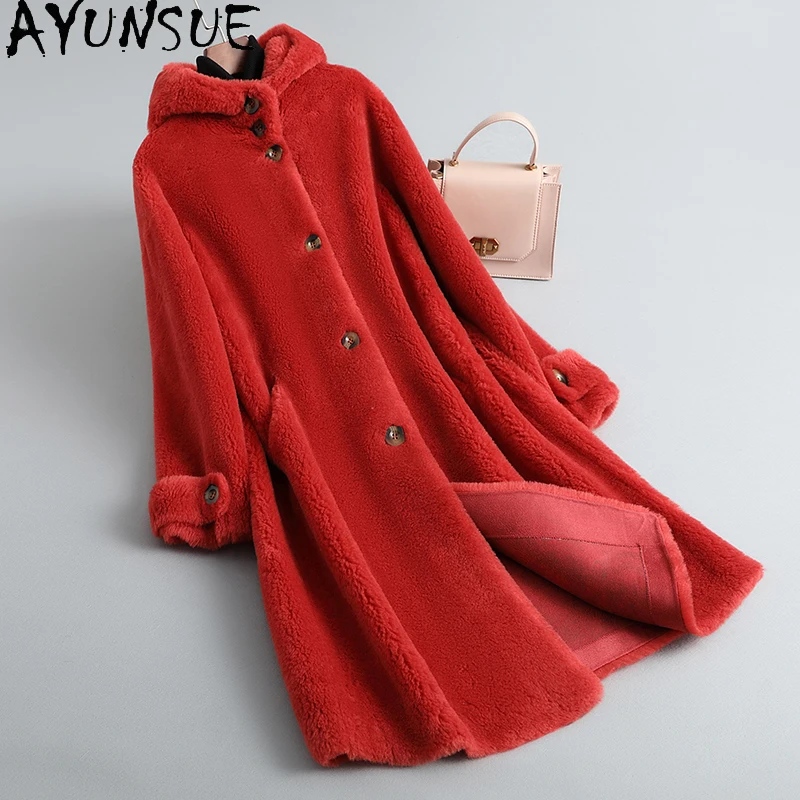 AYUNSUE 100 % natürliche Wollmäntel für Damenbekleidung, lange körnige Samtjacken für Damen, 2025, neu in Oberbekleidung, Ropa Para Mujer