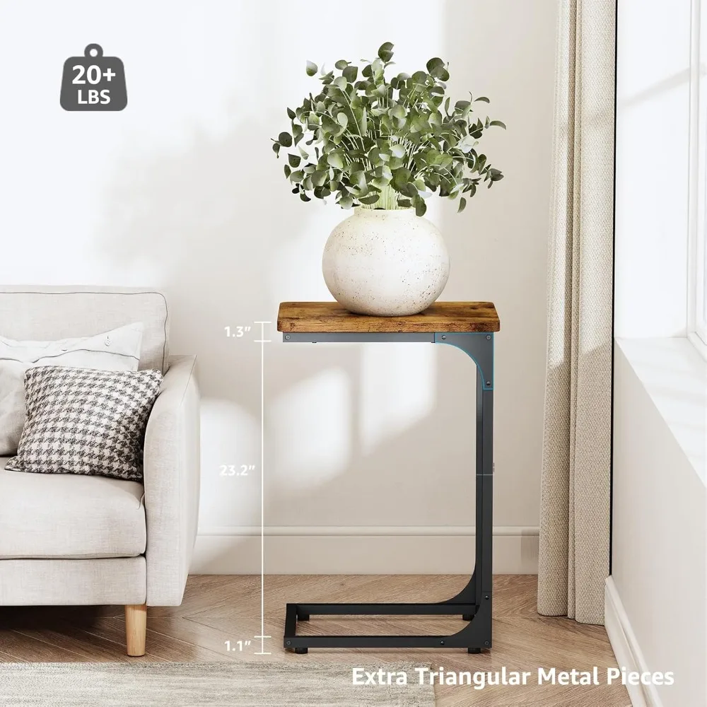 طقم طاولة جانبية للطاولة على شكل حرف C مكون من مجموعتين من غرف المعيشة وطاولات نهاية صينية الأريكة على شكل حرف C، بني ريفي (017-30BN) #3