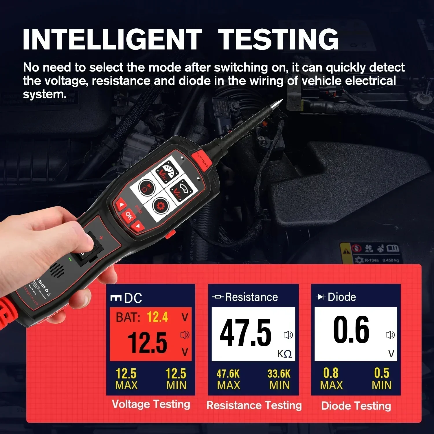 New+ Topdiag P150 Car Electrical Circuit Tester Automotive Power Probe Injector Test 12V 24V Battery Tester Auto Diagnostic Tool