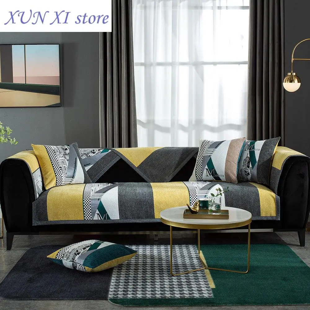 

2023 Light Luxury Sofa Cover Cushion Stripe Four Season Sofa Armchair Backrest Towel Non Slip Couch Cover 3 Seater Sofa Cover