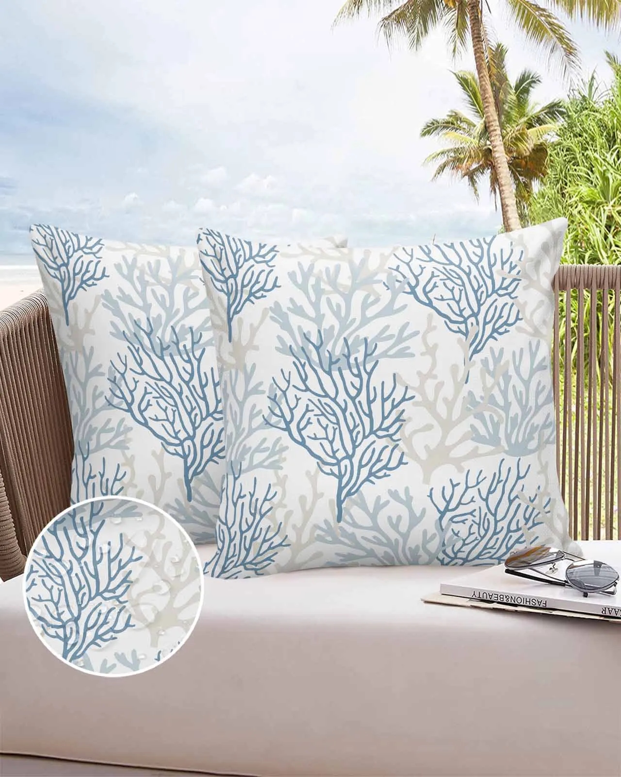 2/4PCS Outdoor Garden Chair Waterproof Cushion Cover Coral Marine Organisms In Summer Home Decor Pillow Case