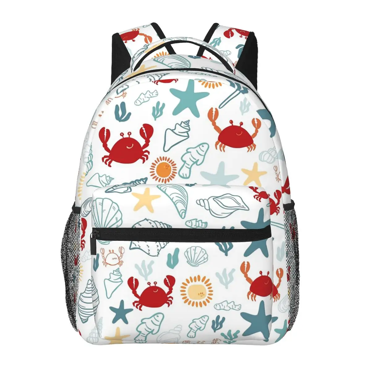 Red Crab And Sea Star Themed Student Backpack School Bag Hiking Travel Daypack for Boys Girls Fashion Bookbag Shoulder Bags