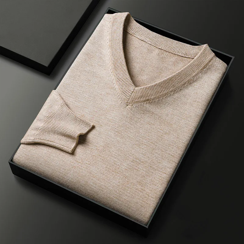 

Autumn Winter Men's V-Neck Knitted Sweater Solid Color Smart Casual Knit Pullovers Men Slim Fit Warm Pull On Comfortable Sweater