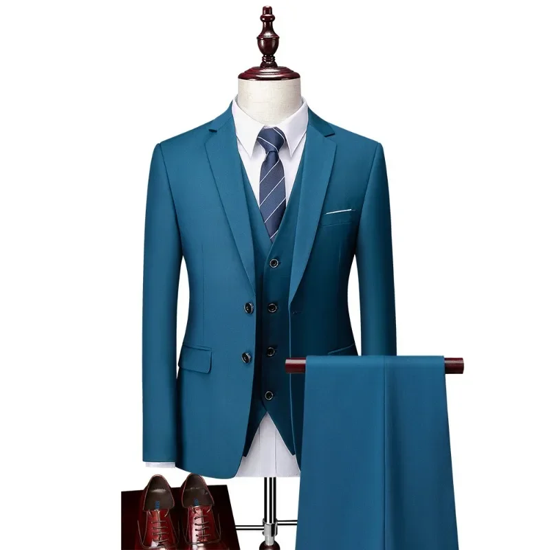 Luxuriöses 3-teiliges Set für Herren, Hochzeitsanzug, solides Business-Büroanzug, formelle Kleidung, Bräutigam-Smoking, Übergröße, Herren-Blazer +