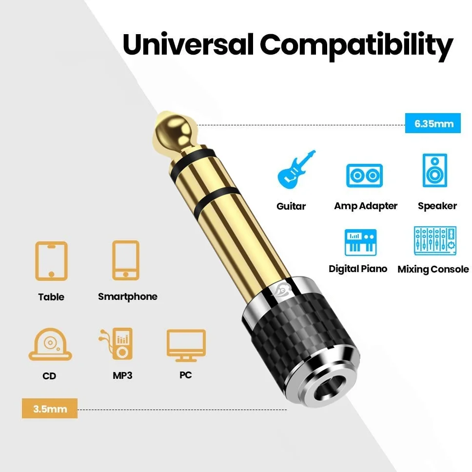 Adaptador Jack de 6,35mm a 3,5mm, conector amplificador de auriculares, adaptador de Audio para micrófono, AUX, altavoz, guitarra, 6,35, 6,5 a 3,5