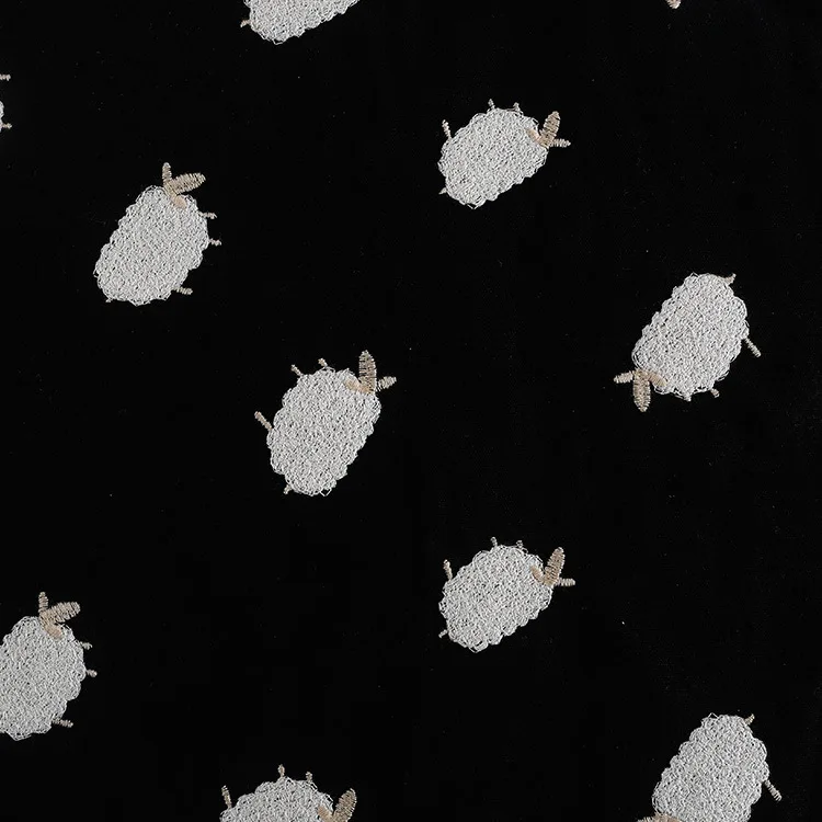 

New Cotton Hemp Embroidered Animal Sheep Handmade Fashion Home Furnishings Dress Decorative Fabric