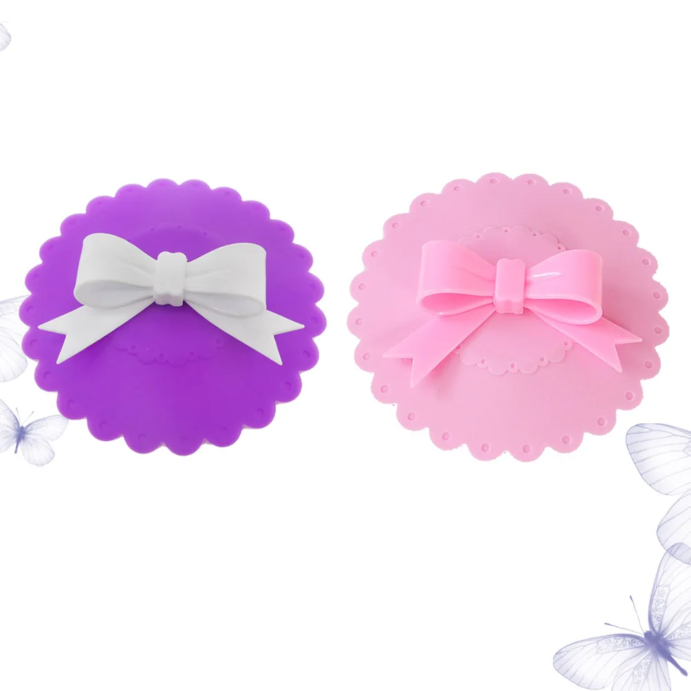 

2pcs Bow-knot Pattern Lid Covers Food Grade Silicone Mug Cover Drink Cup Cover for Home Random Color