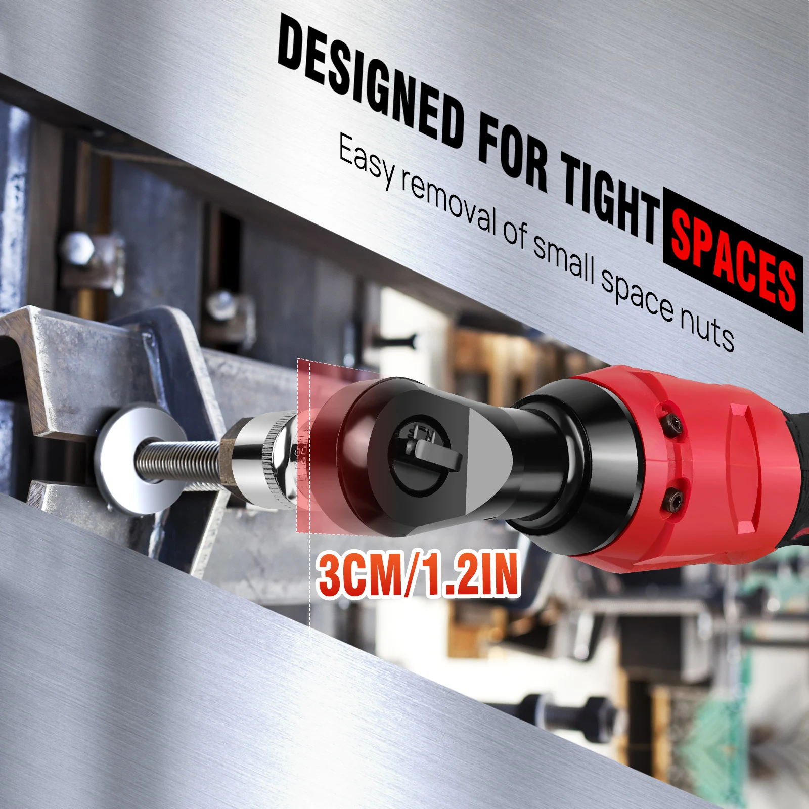 مفتاح ربط بسقاطة كهربائي لاسلكي 200 نانومتر 3/8 بوصة، 90 °   مفتاح ربط زاوية 12 فولت أداة شاحن + 7 مقابس، بطاريتين