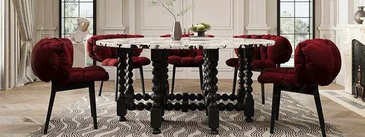 Natural luxury stone imported ash wood pure solid wood dining table marble round table