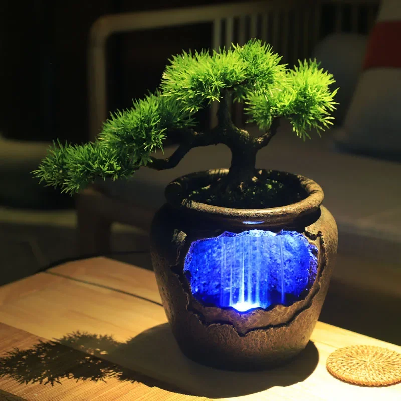 

New 2025 Color Change Indoor Resin Flower Pot, Flowing Water, Sound, Waterfall, Fountain Garden, Fengshui Simulation Tree Craft