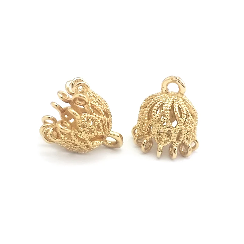 10PCS High Quality 18K Gold Color Brass Round and Oval Charms Beads Caps Connector Tassel Caps Jewelry Earrings Making Findings