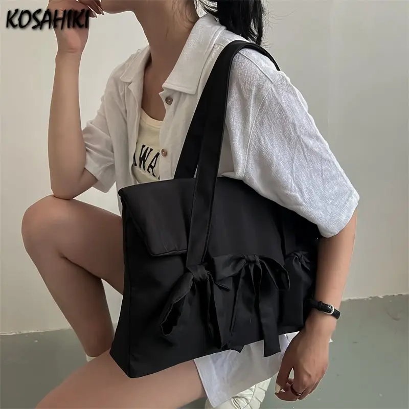 Y2k Aesthetic Fashion Chic Bow Shoulder Handbags Korean Trendy All Match Underarm Bag Simple Women Laptop Bags Streetwear Casual