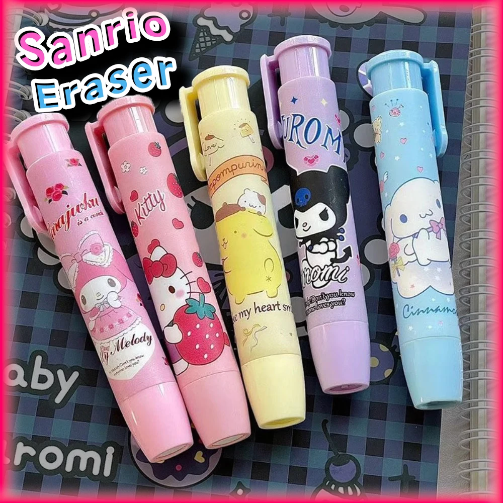 HelloKitty Retractable Eraser Sanrio MyMelody Cinnamoroll Pompompurin Kuromi Anime Student School Supplies Erasers for Kid