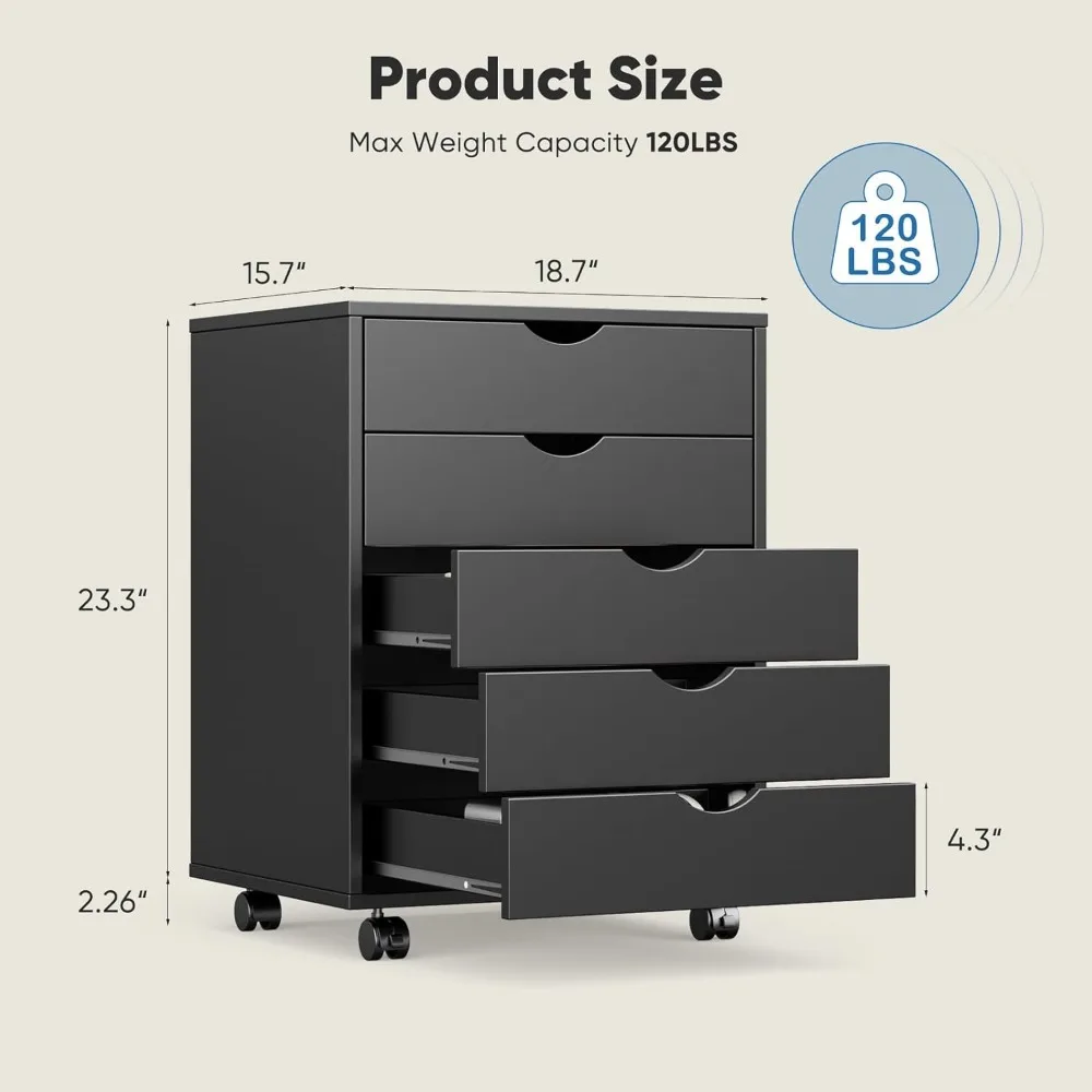 خزانة ملفات متنقلة مكونة من 5 أدراج تحت منظمة تخزين المكتب مع عجلات عمودية لحفظ الصدر وطابعة مكتبية صغيرة من الخشب #3