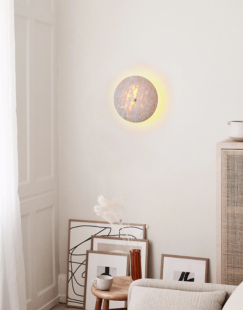 Art Round Natural Stone LED Wall Lamp