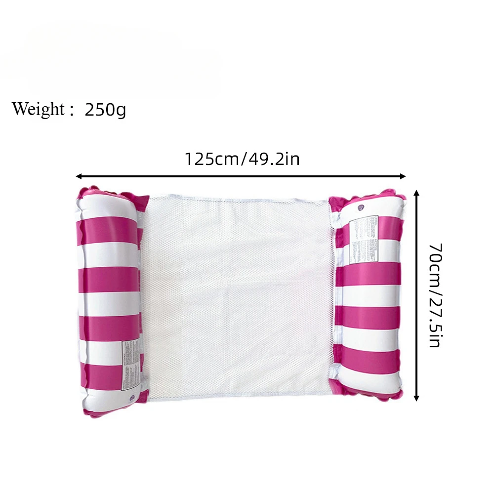 1Pc Inflatable Water Hammock With Mesh, Foldable Striped Pattern Floating Bed, Water Recliner, For Pool Party, Beach Fun