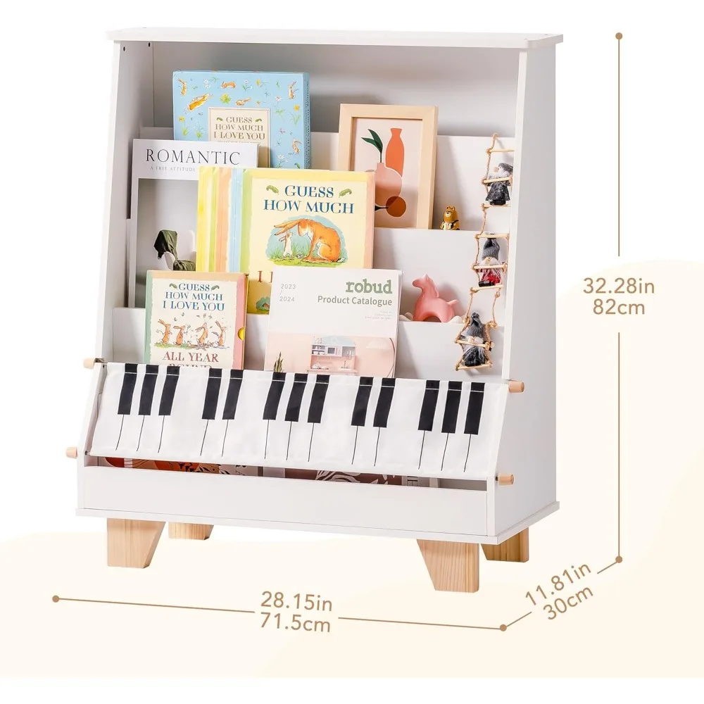 Toddler Bookshelf for Classrooms, Playrooms, and Nursery - Wooden Kids Bookcase Front and Back Storage, Children Book Rack