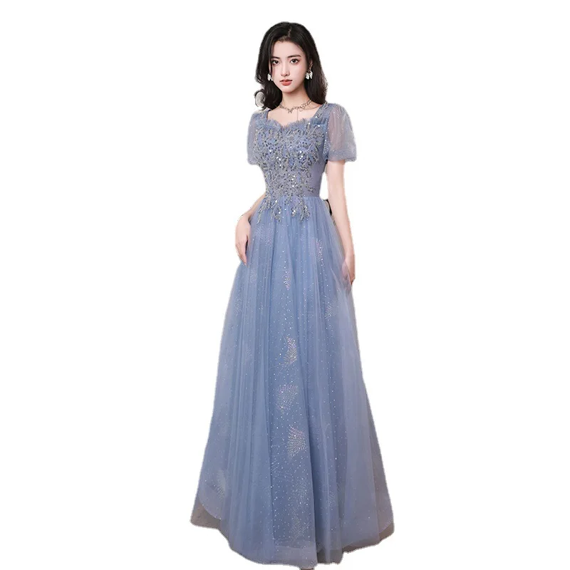 DSP A Line Sweetheart Tulle Long Prom Dresses with Puffy Sleeves Women\'s Elegant Formal Occasion Dress Evening Party Gown