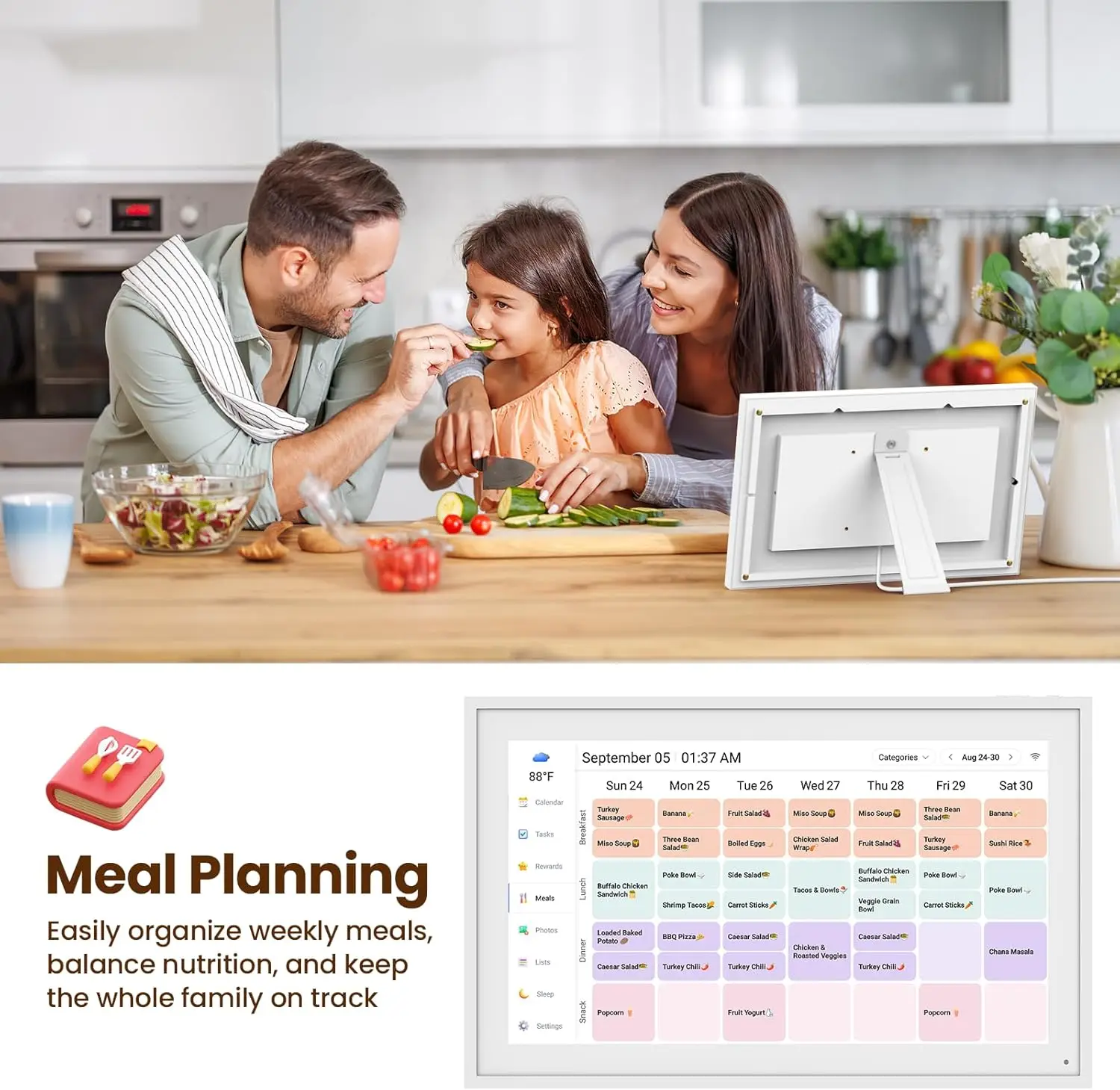 15.6 بوصة 1080P مخطط التقويم الرقمي شاشة تعمل باللمس للعائلة واي فاي عرض تفاعلي مخطط الحائط التقويم الرقمي مع التطبيق