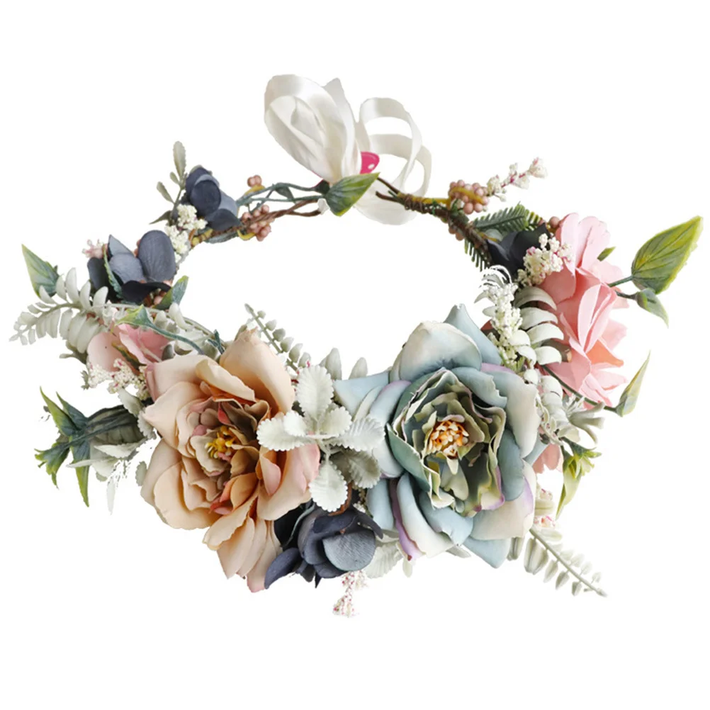 

Retro Flower Headband Adjustable Bride Flower Headband Ribbons Artificial Floral Wedding Hair Accessories Bridal Hairpiece